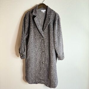 L.I.F.E. Brown Herringbone Coat with Button Closure Size Large